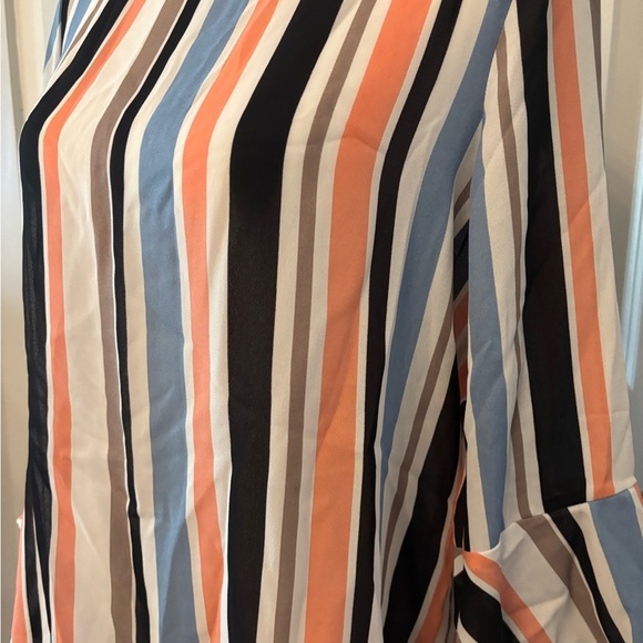 Colorful striped flowy flutter sleeve business blouse size S - Picture 9 of 13